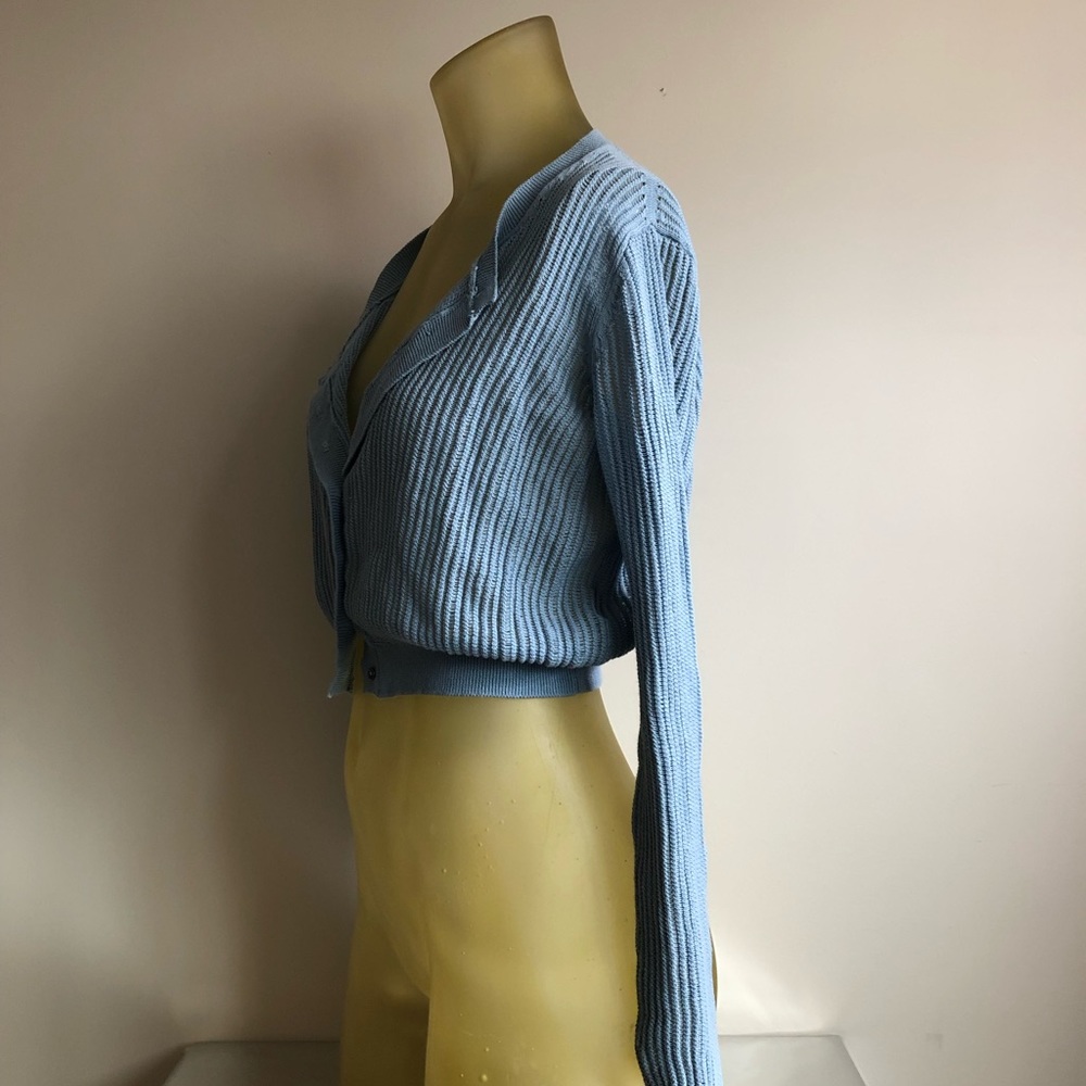 Blue Knit Long Sleeve Cardigan